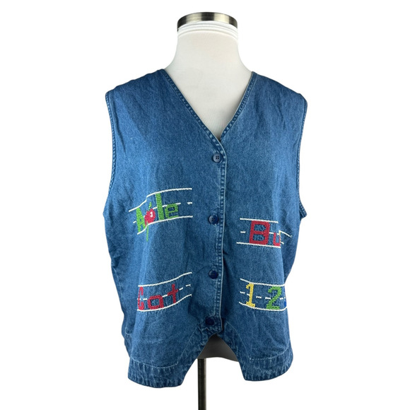 NWT Lemon Grass 90s Denim Vest Embroidered Plus Size 20W 20 Teacher Educator - Picture 2 of 13
